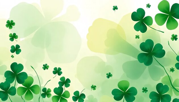 Bright and cheerful background with shamrocks and flowers for St. Patrick's Day celebration