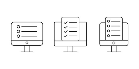  Monitor with document icon png. Registration icon with line.Education sign elements . Transparent background