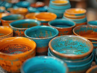 Handmade Pottery Classes, vibrant colors, close-up, creative process, photography