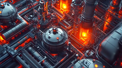 A macro view of reactor vessels surrounded by intricate cracking units, valves, and sensors in a petrochemical facility.