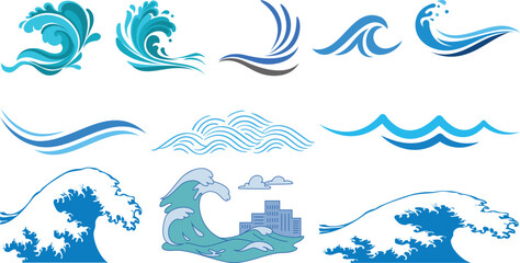 Water wave icon set collection