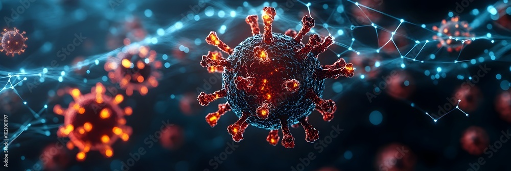 Poster detailed 3d digital rendering of the molecular structure and microscopic view of the coronavirus cov
