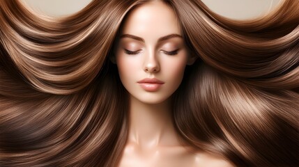Naklejka premium Alluring Portrait of a Mesmerizing Woman with Smooth,Shiny Long Hair