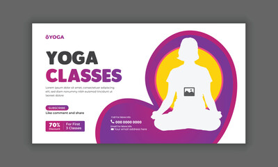 Meditation and Yoga YouTube Thumbnail Design Web Banner Template, Yoga Lessons for Beginners YouTube channel thumbnails