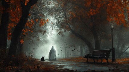 Ghostly Figure In Foggy Forest