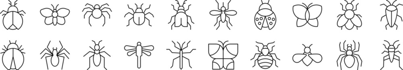 Insect Outline Sign Collection. Editable Stroke. Perfect for Infographics, Articles, Books, Flyers, Banners