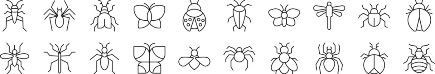Insect Outline Icon Collection. Editable Stroke. Perfect for Infographics, Articles, Books, Flyers, Banners