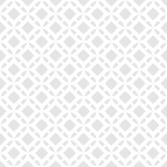 Subtle grid ornament. Vector abstract light gray and white geometric seamless pattern with lattice, diamond shapes, flower silhouettes. Simple minimal background texture. Elegant repeated geo design