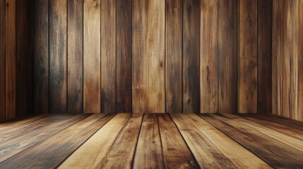 Rustic Brown Wood Wall and Table Texture, featuring a weathered wood panel backdrop with a smooth brown tabletop, ideal for product displays or creative montages.