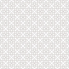 Vector geometric seamless pattern with medieval motifs. Abstract gray and white ornament texture in gothic style. Simple background with cross shapes, floral silhouettes, lattice, grid. Repeat design