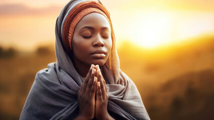 Divine Connection: African-American Woman Praying in Nature