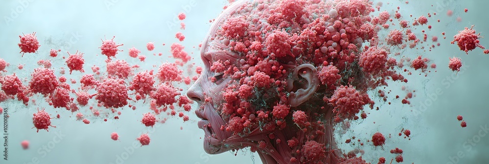 Aufkleber explosion of microscopic virus cells creating a surreal,abstract,and futuristic digital background. 