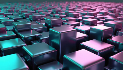 Obraz premium A close up of a bunch of shiny silver cubes in a variety of sizes