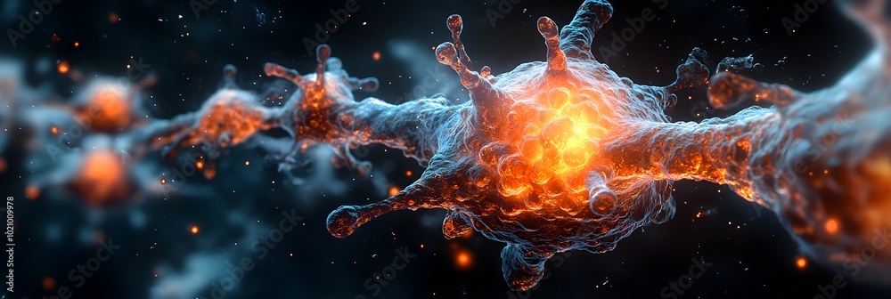 Aufkleber Fiery Cosmic Energy Explosion - Dramatic Digital Rendering of Energetic Particle Reactions and Celestial Forces Depicting Dynamic Interplay of Light,Heat,and Power in the Universe