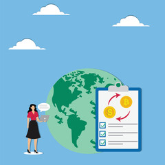 Businesswoman is showing globally economic checklist