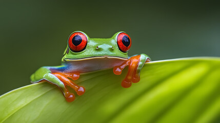 Naklejka premium Portrait of a red-eyed tree frog (Agalychnis callidryas) on a leaf, Indonesia.
