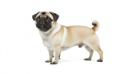 Fototapeta premium Pug standing confidently on a light background, adorable and playful expression