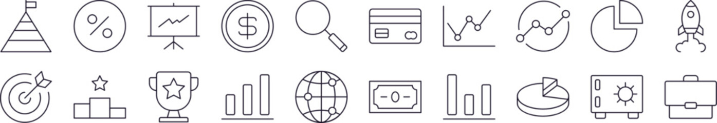 Business, Entrepreneurship, Startup Outline Icon Collection. Editable Stroke. Perfect for Infographics, Articles, Books, Flyers, Banners