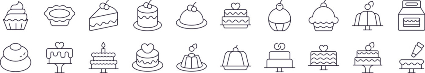 Cakes and Pastries Line Icon Collection. Editable Stroke. Perfect for Infographics, Articles, Books, Flyers, Banners