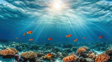 Fototapeta premium Vibrant Underwater Scene with Coral and Colorful Fish