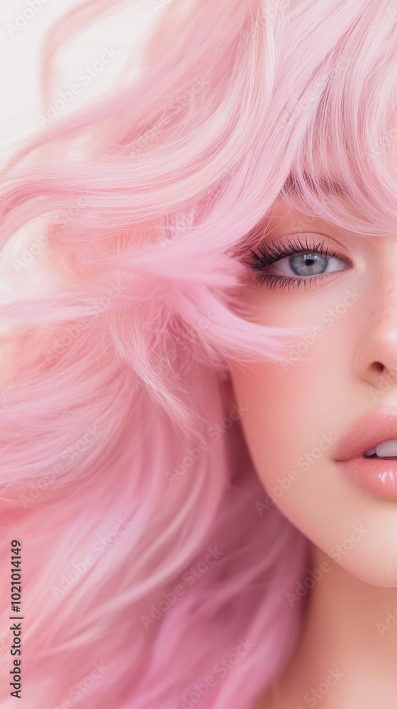 Canvas Prints A close up of a woman with pink hair