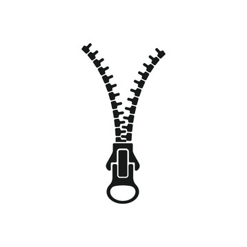 Open zipper black isolated vector illustration. Zipper glyph icon.