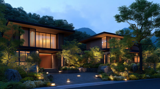 cozy small beautiful home in Japan, two floors, Japan style, photos, vray.