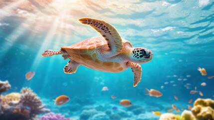 Graceful Sea Turtle Swimming Underwater