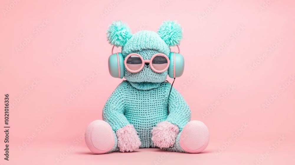 Poster A teddy bear wearing headphones and sunglasses