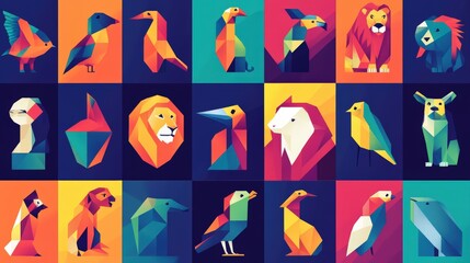 Obraz premium Geometric animal illustrations in a grid.