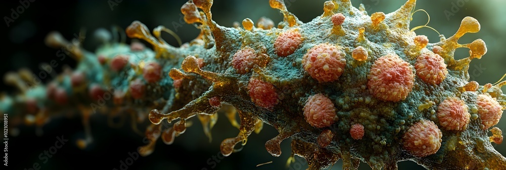 Poster high magnification view of the microscopic structure of the novel coronavirus,the causative agent of