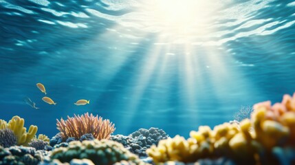 Naklejka premium Underwater Scene with Corals and Sunlight Rays