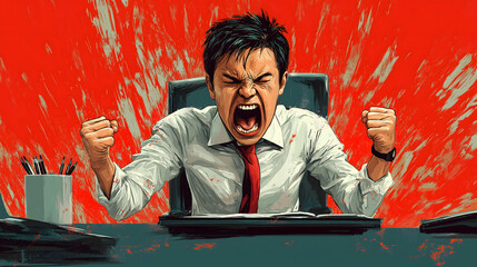 坐在办公桌前发怒的打工人