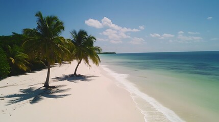 Obraz premium Two Palm Trees on a Pristine White Sand Beach with Turquoise Waters