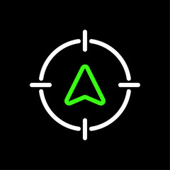 Track live location, Target current location vector icon in line style design for website, app, UI, isolated on black background. Editable stroke. Vector illustration.