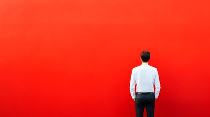 Fototapeta premium Solitary Business Professional Standing in Minimalist Red Setting