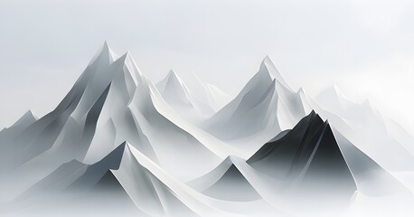 abstract mountain range made of clean, angular shapes with varying tones of grey and white