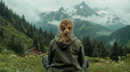Fototapeta premium Reflective moment in a serene mountain landscape