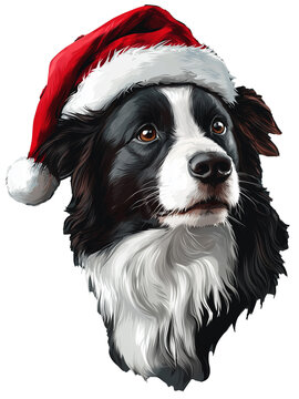 recommend clip art: Christmas Border Collie Puppy Dog Wearing Red & White Santa Hat