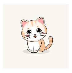 Vector Illustration of Cute Cartoon Cat Character on Isolated Background