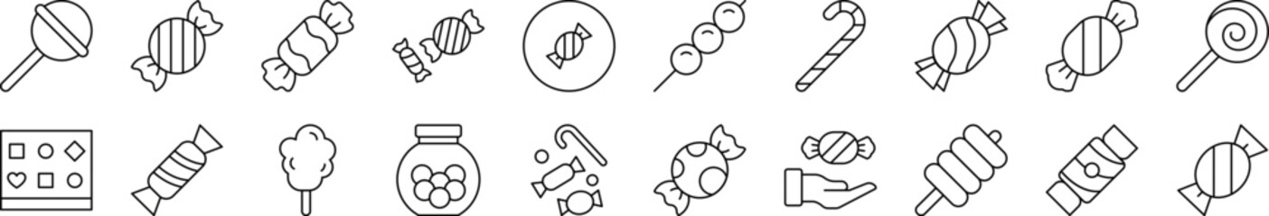 Candy Simple Icon Collection. Editable Stroke. Perfect for Infographics, Articles, Books, Flyers, Banners