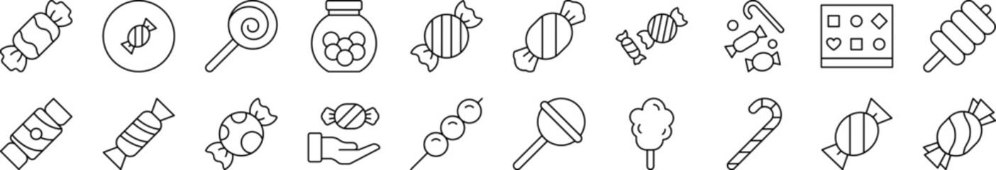 Candy Line Icon Collection. Editable Stroke. Perfect for Infographics, Articles, Books, Flyers, Banners