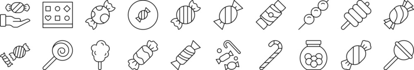 Candy Outline Picture Collection. Editable Stroke. Perfect for Infographics, Articles, Books, Flyers, Banners