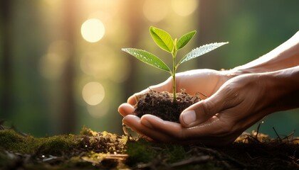 Fototapeta premium Hands holding a young sapling