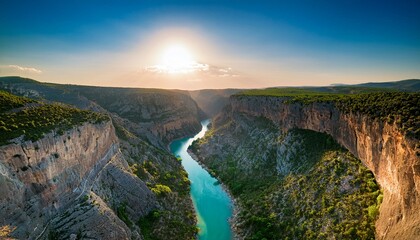 Serene canyon river at sunset