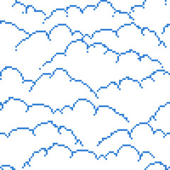 Seamless pattern with pixelated blue clouds on a white background, pixel style, endless pixel cloudscape in soft blue hues on crisp white background, featuring pixelated clouds floating in minimalist