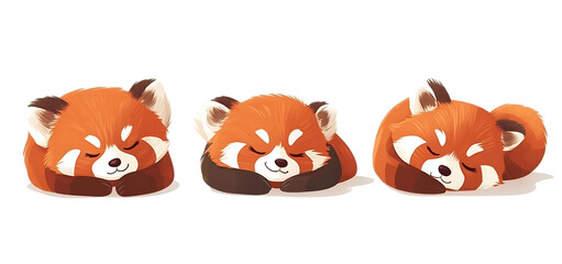 Fototapeta premium three set of red panda sleeping cartoon isolated transparent background