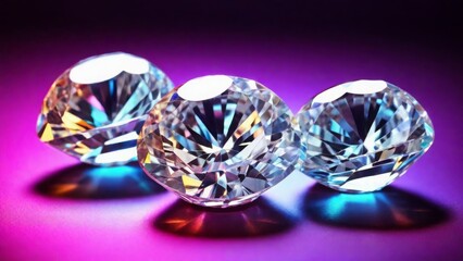White shiny diamonds in neon light background 

