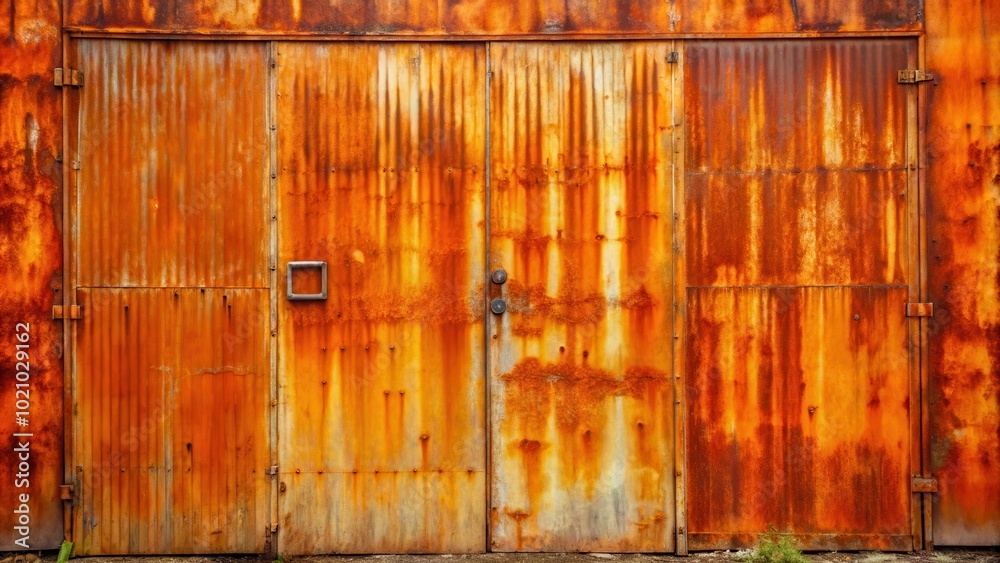 Poster Rusty Double Doors with Vertical Corrugations and Patchy Rust