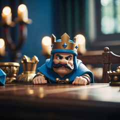 Cartoon King Figurine Seated in Regal Medieval Setting